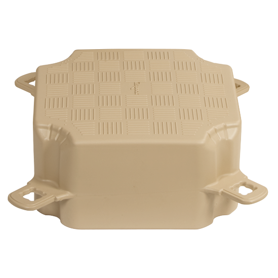 Low Profile Cube by Candock - HDPE dock unit ideal for canoes and kayaks. Features anti-skid surface, dimensions 48x48 cm, height 23 cm. Available in beige and grey, supports up to 110 lbs per cube.