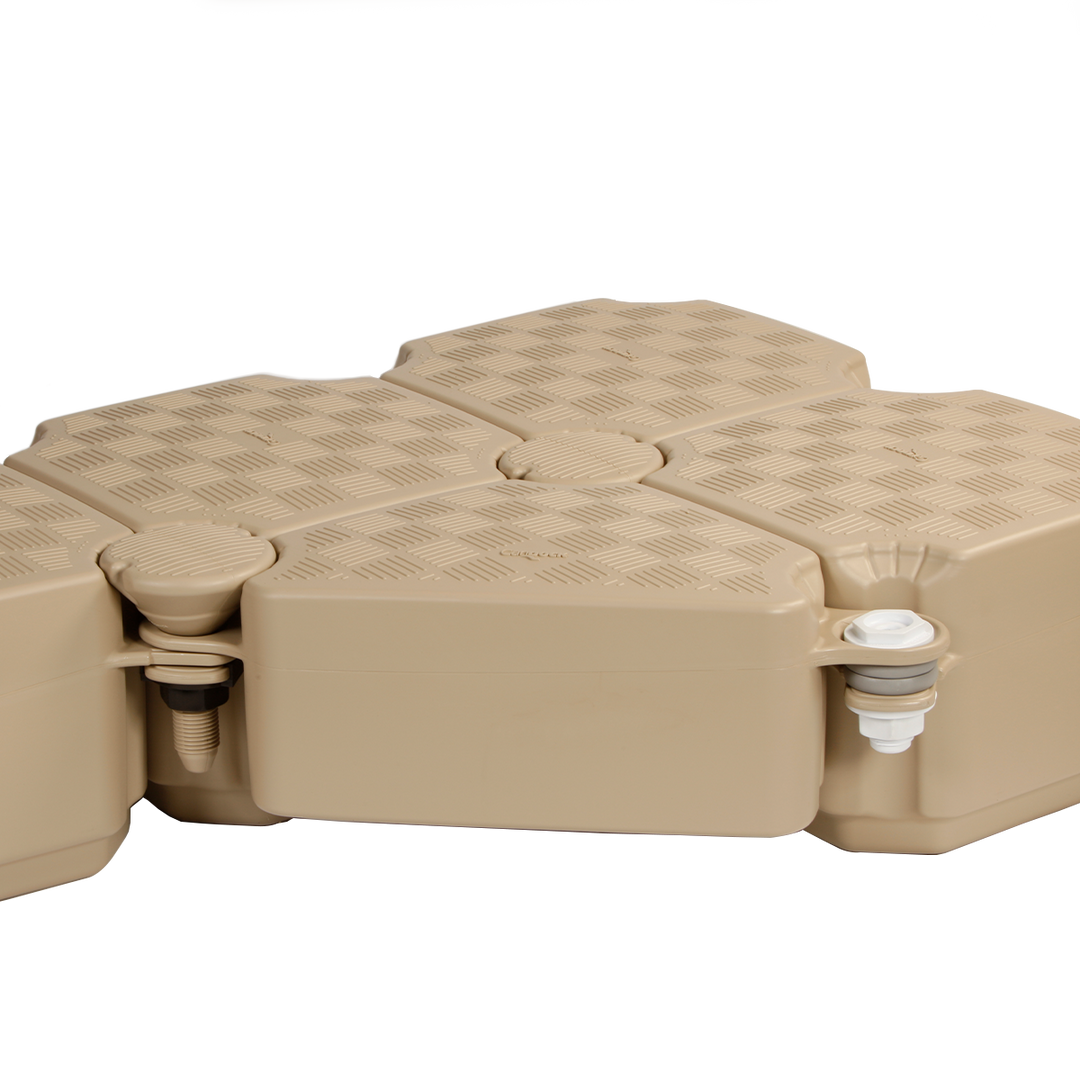 Candock Corner Cube - High-density polyethylene cube for dock corners, providing structural integrity and visual appeal. Measures 48x48 cm with anti-skid surface, available in beige and grey.