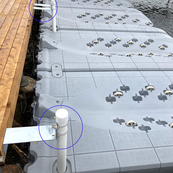 Heavy-duty Z anchoring bracket ensures stability for JetRoll setups, with options for side or front anchoring and compatibility with post cubes and galvanized piles