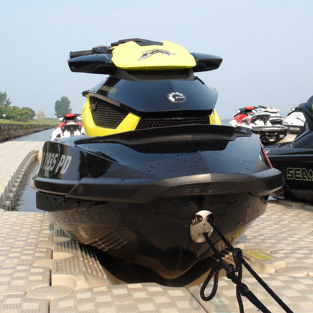 Candock JetSlide - Patented Jet Ski ramp made from HDPE. Protects hull from shellfish and vegetation, easy to assemble and clean. Dimensions: 288 cm x 96 cm x 38 cm, weight 68 kg.