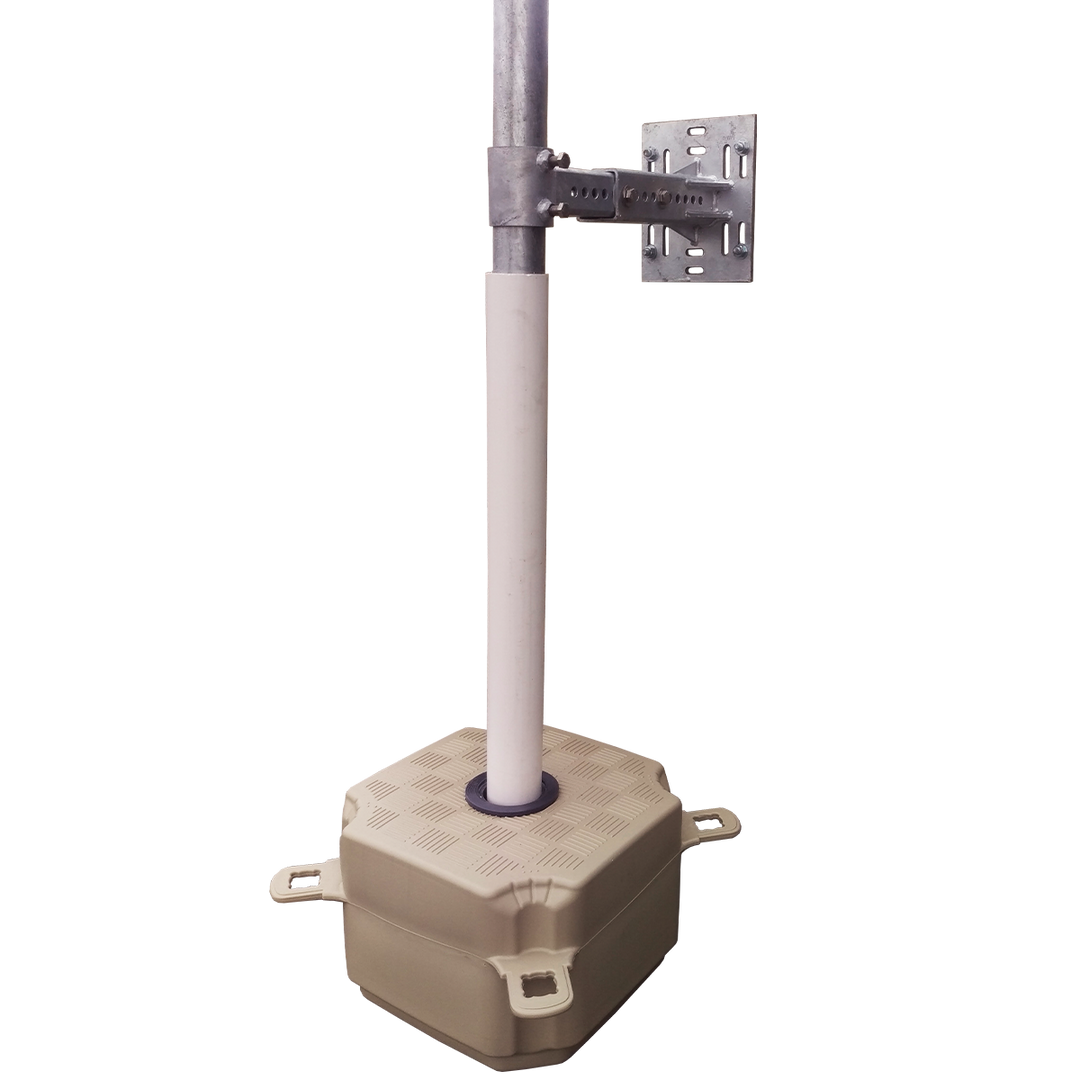 Adjustable pile support in galvanized steel, fitting 2-7/8" pipes, providing stability and strength for docks in varying water depths.