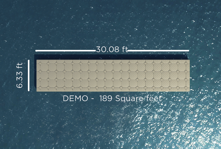 6'x30' Linear Dock - 189 sq ft by Candock, showcasing common dock configurations. Kit includes G2 cubes, cube edges, edge corners, connecting pins, sliding nuts, and spacers. Pricing details available.